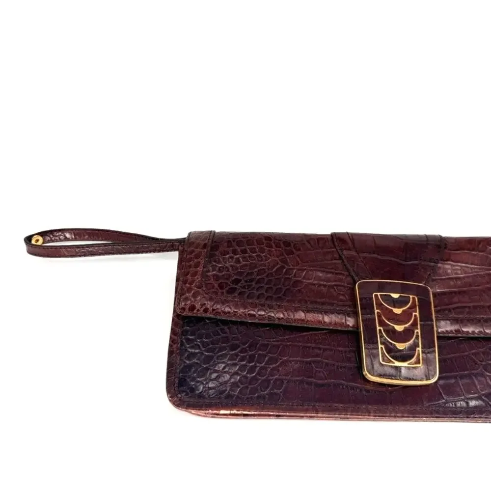 Cole Haan Clutch Elena Flap Leather Crocodile Print